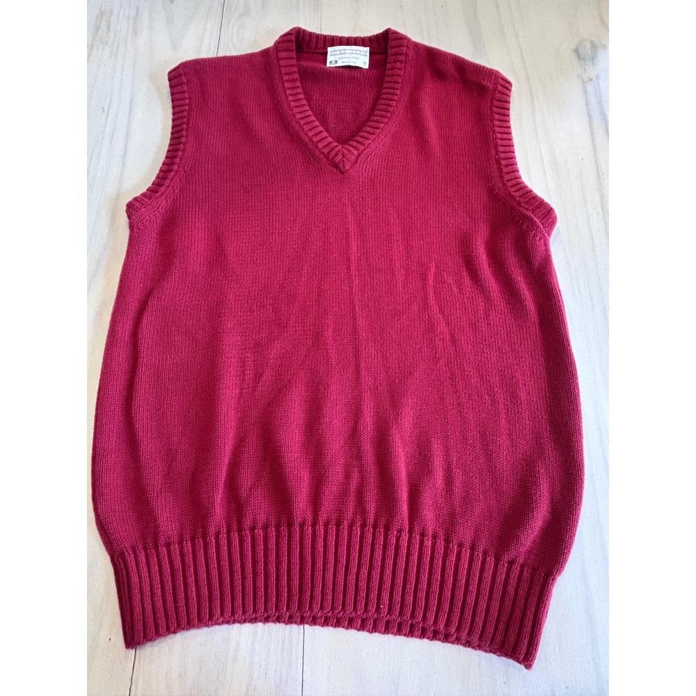 Lord Jeff Mens XL Burgundy Red 100% Cotton V-Neck Sweater Vest USA Vintage